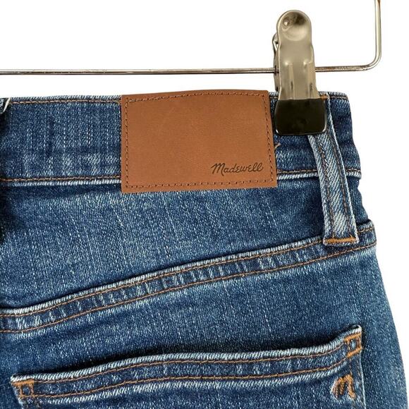 Madewell 9" High-Rise Skinny Crop Blue Jeans Cutoff Hem Distressed Knee, Size 24 - Picture 10 of 11